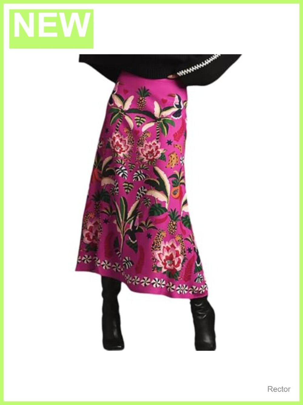 Womens Midi Skirt High Waist A-Line Flowy Tropical Floral Print